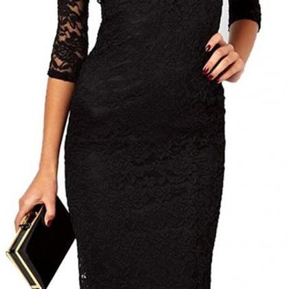 Hanyige Boat Neckline 2/3 Sleeves Lace Overlay..