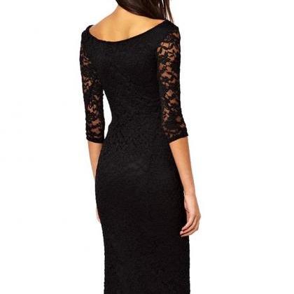 Hanyige Boat Neckline 2/3 Sleeves Lace Overlay..