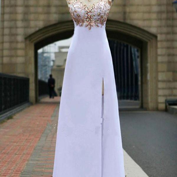 Chic Gradient Chiffon with Sequins Long Prom Dress, A-line Evening Gown