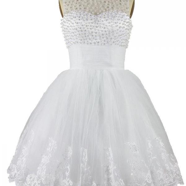 Hanyige Ball Gown Scoop Pearls Homecoming White Wedding Party Dress ...