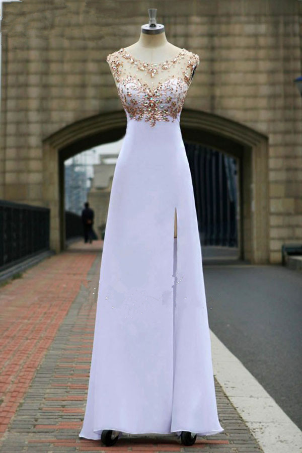 Chiffon Long Dresses with Illusion NECK Sunset
